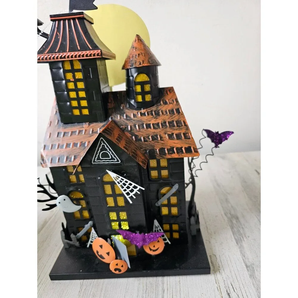 TMetal light up haunted‎ house Halloween moon ghost decor